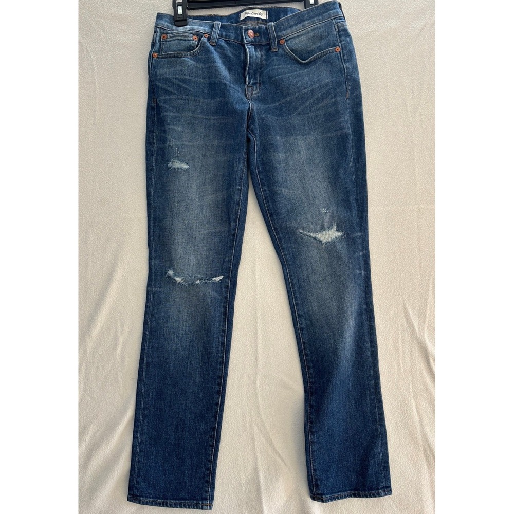 Madewell Women The Slim Boyjean Distressed Medium Wash Relaxed Tapered Jeans 26